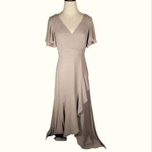 Bridesmaid Formal Maxi M Gown Event V-neck Flutter Sleeve Lotus Ruffle Faux Wrap
